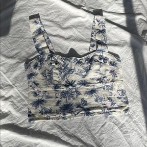 Abercrombie & Fitch White Crop Top with Blue Floral Print